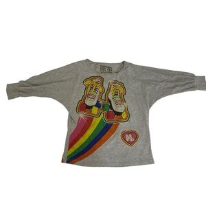 Harajuku Lovers Roller Skates Rainbow Graphic Tee Gray Sz 10 Retro Y2K Kids